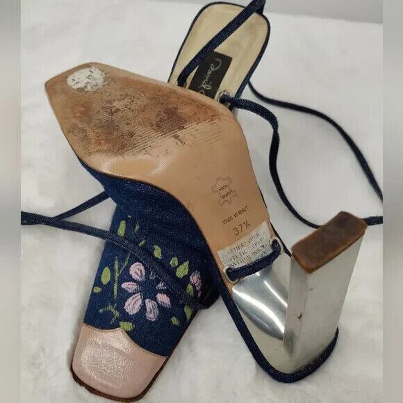 Vintage Denim Pink wrap up pumps sz 7 N - Picture 7 of 9